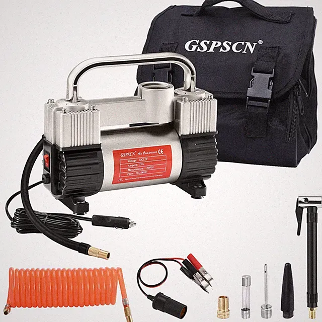 Silver Tire Inflator Heavy Duty Double Cylinders With Portable Bag Car Accessori